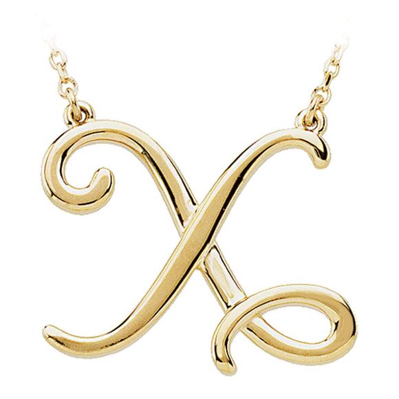 14k Yellow Gold Olivia Collection Medium Script Initial X Necklace